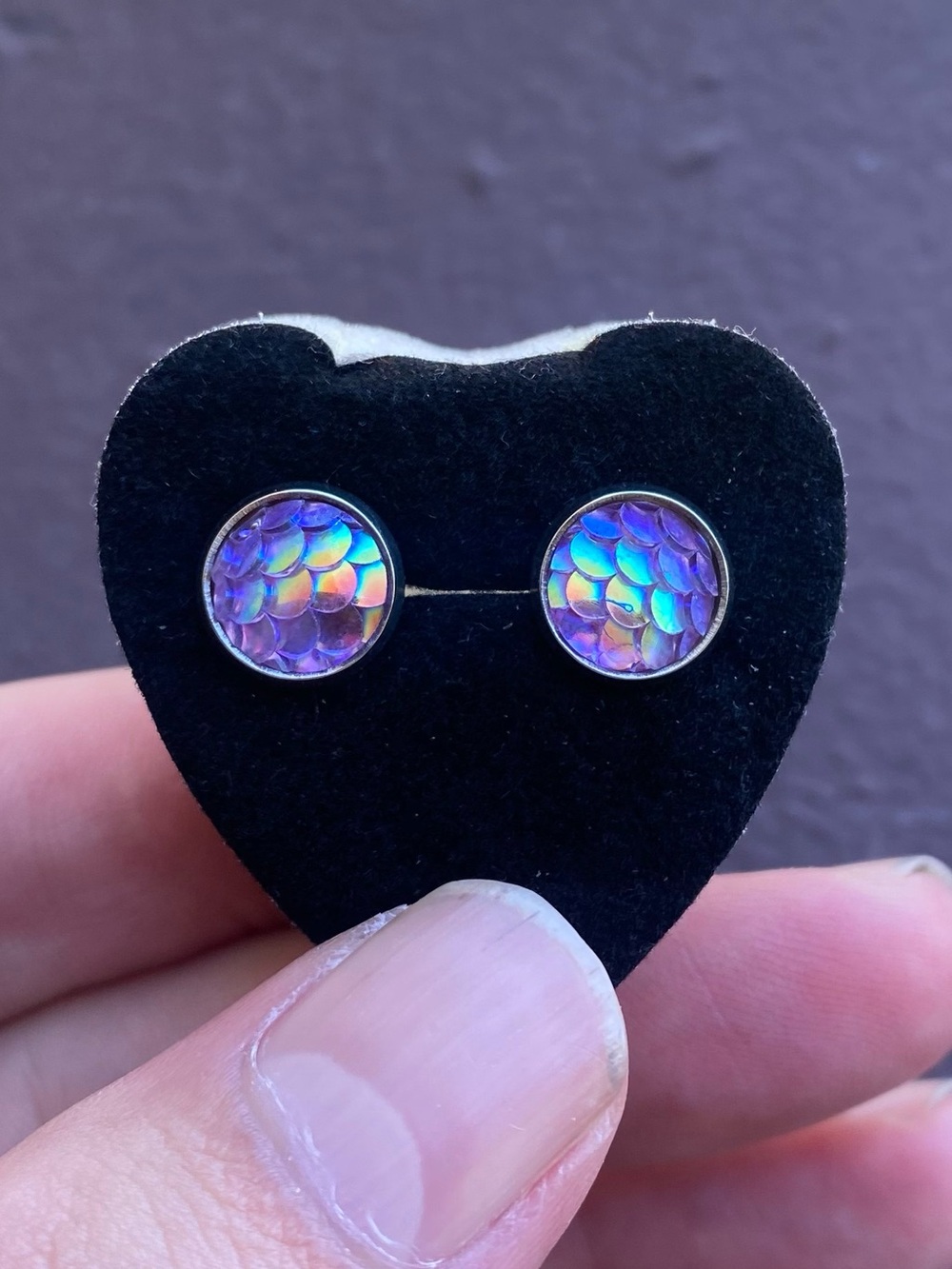 Purple iridescent Mermaid Scale Stud Earrings